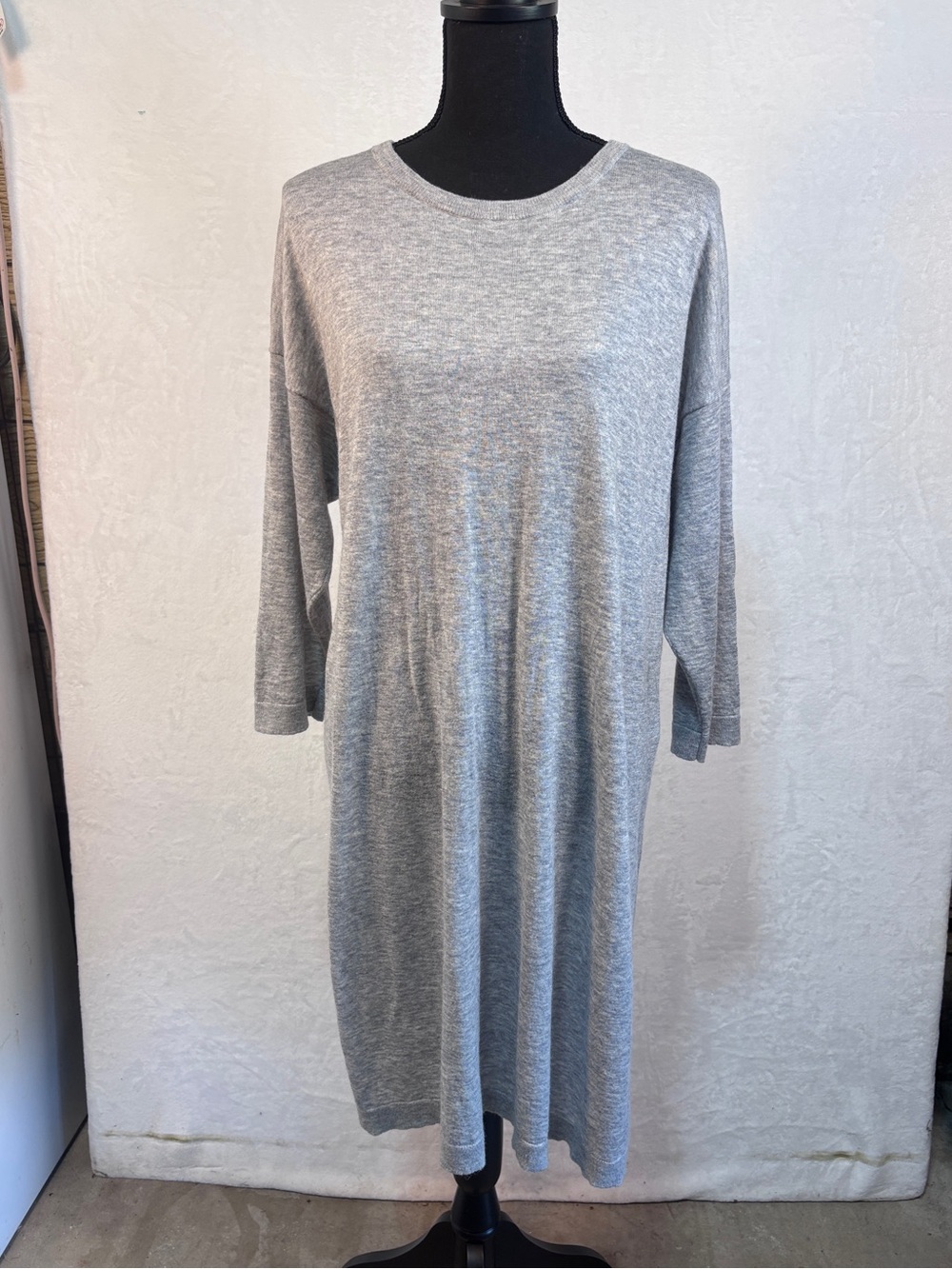 EILEEN FISHER Gray Tencel Merino Wool Alpaca Sweater Tunic Top Bateau Large